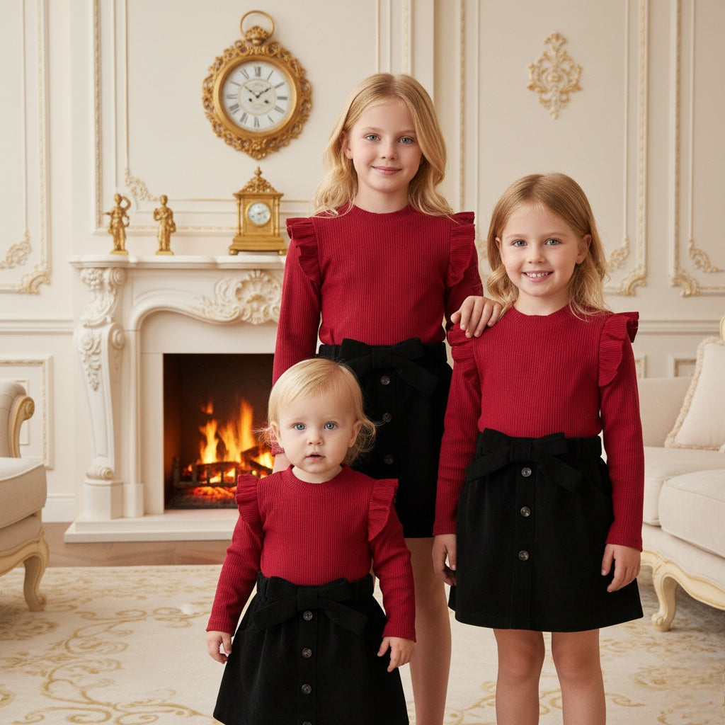 Red and black Skirt set