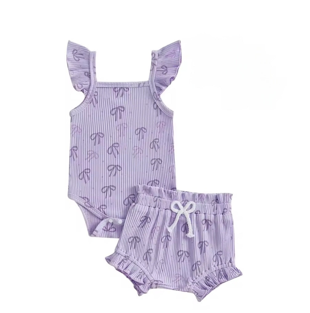 Purple Bow Romper Set