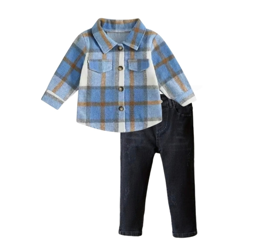 Blue Plaid Jean set