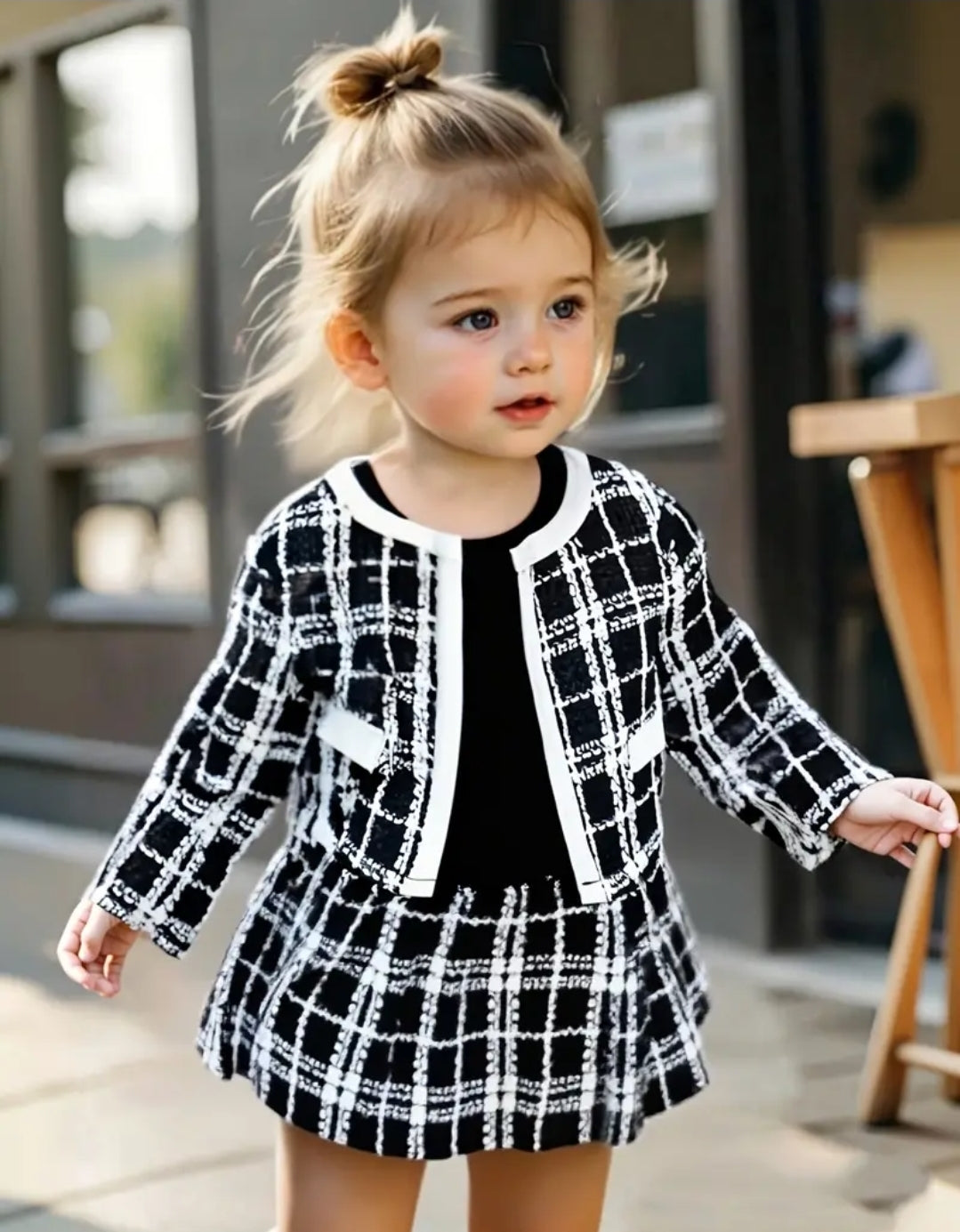 White and black tweed set