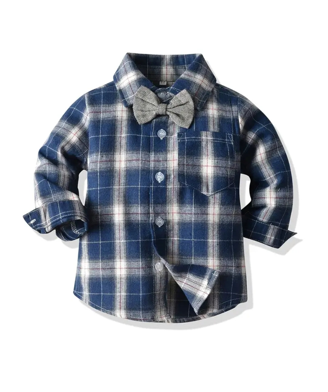 Blue Plaid Dress Shirt with Bow Tie