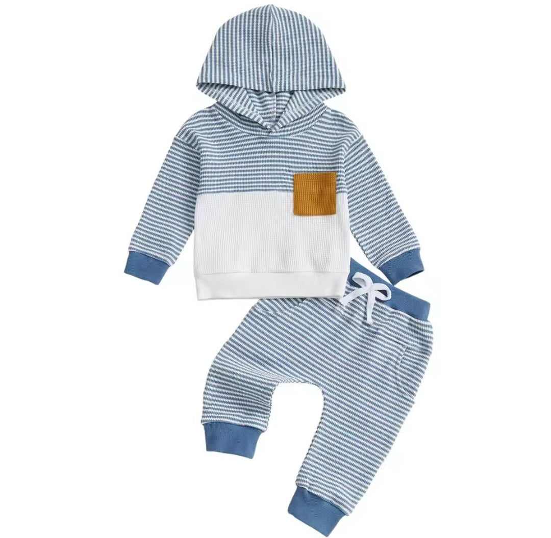 Baby Blue waffle stripe set