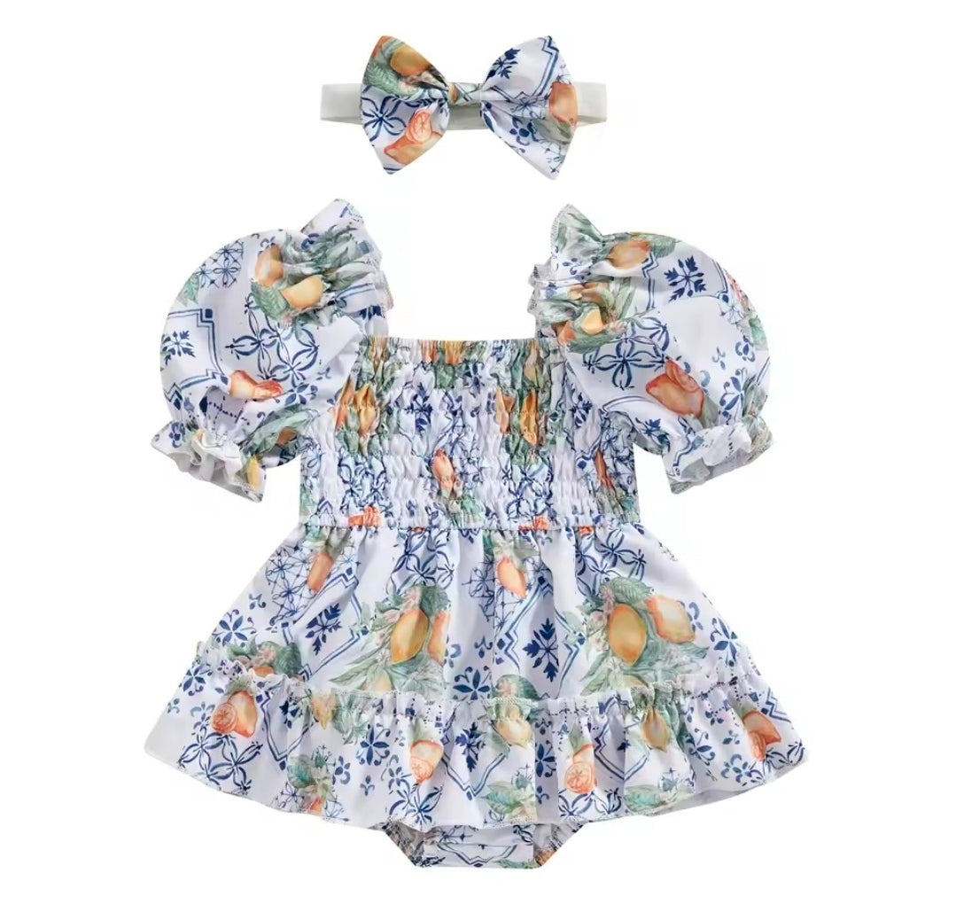 Lemon Damask Romper with bow