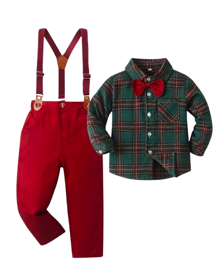 Green plaid boys holiday suit
