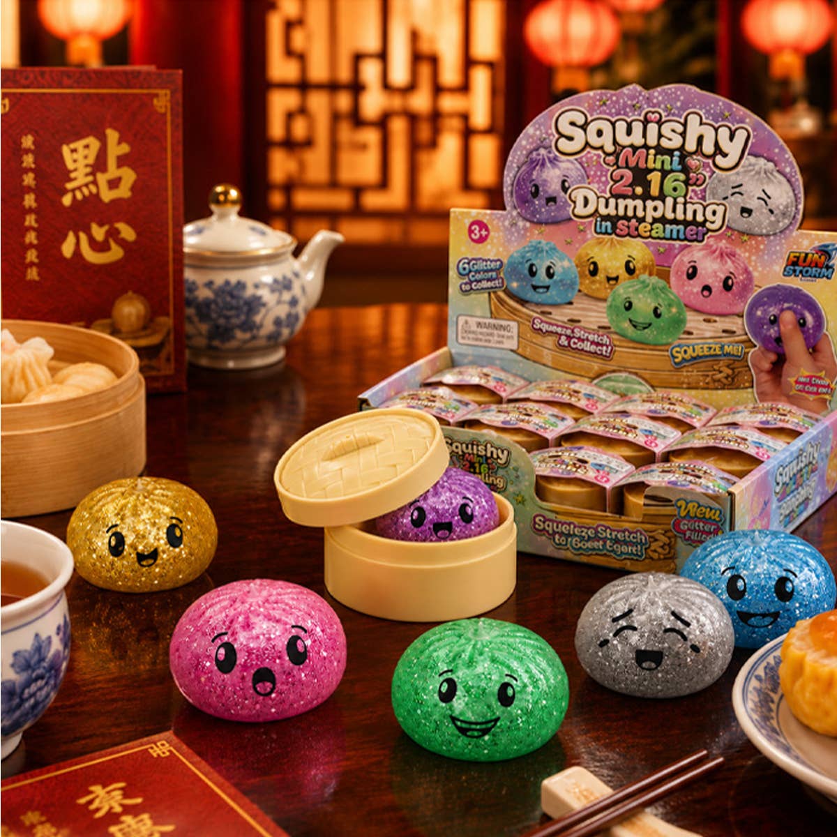 Squishy Mini Glitter Dumpling in Steamer