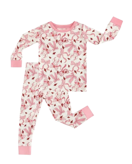 Pink and White Bow Bamboo PJ