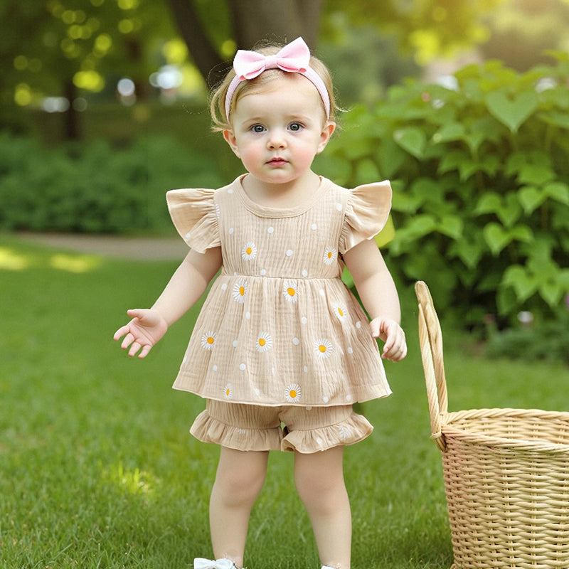 Beige Daisy Muslin Set