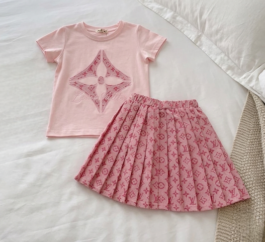Lv Inspired tshirt and pleated skirt set