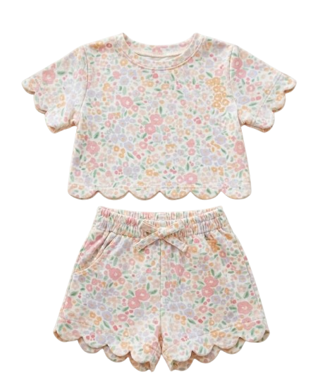 Floral Gingham Scallop Set