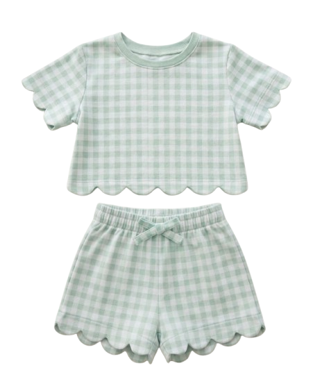 Green Gingham Scallop Set