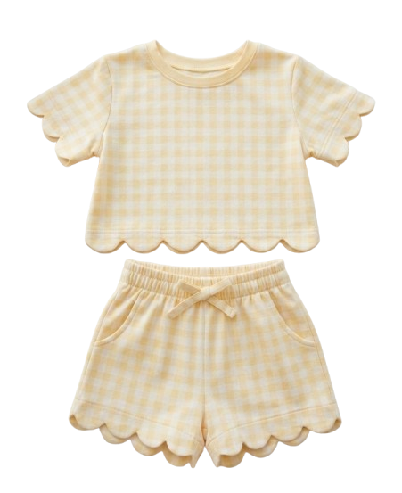 Yellow Gingham Scallop Set