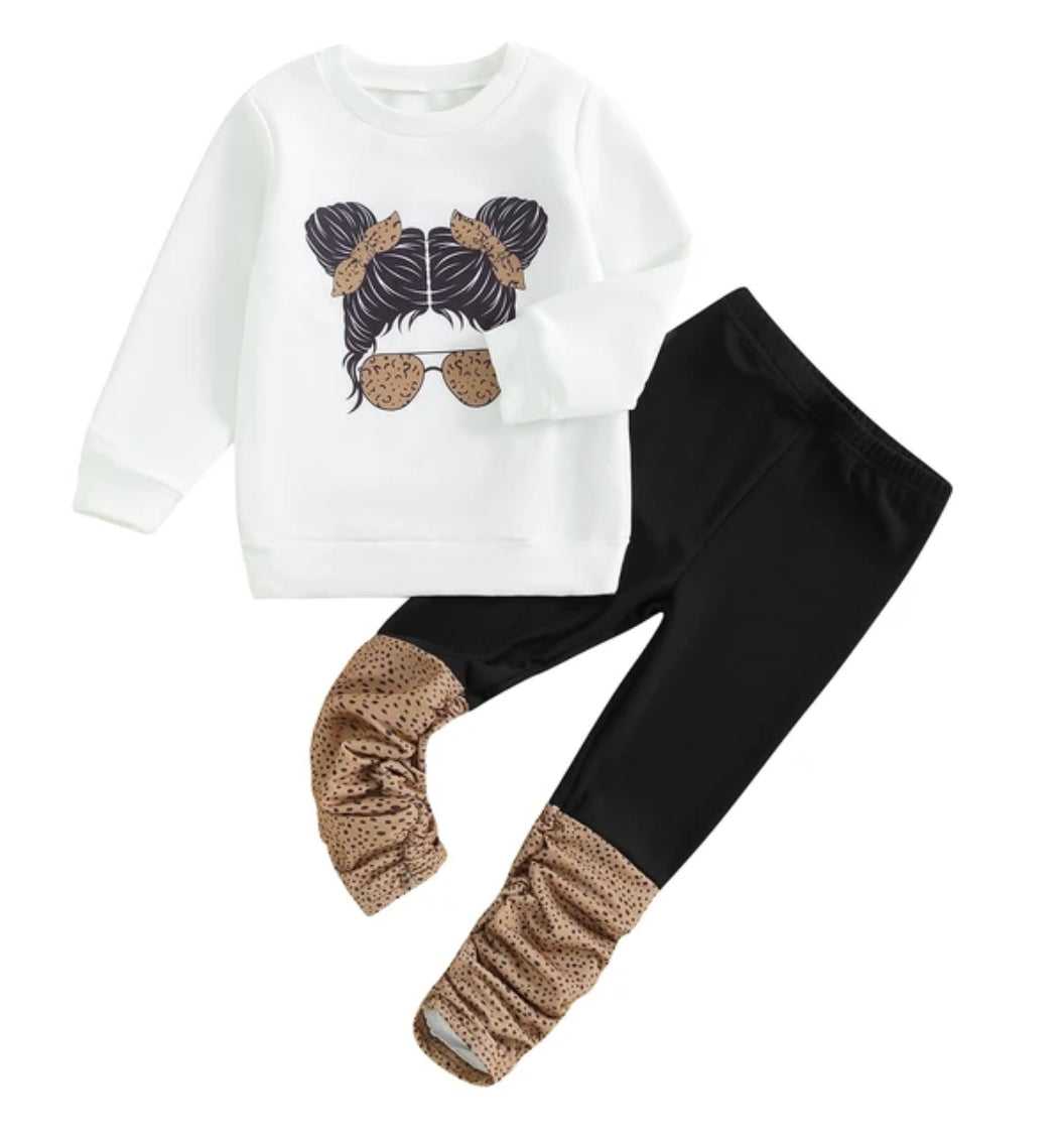 Space bun leopard sweater and legging set