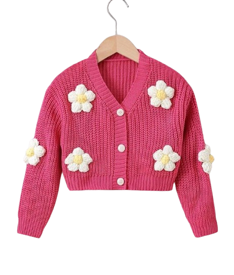 Pink Crop flower cardigan