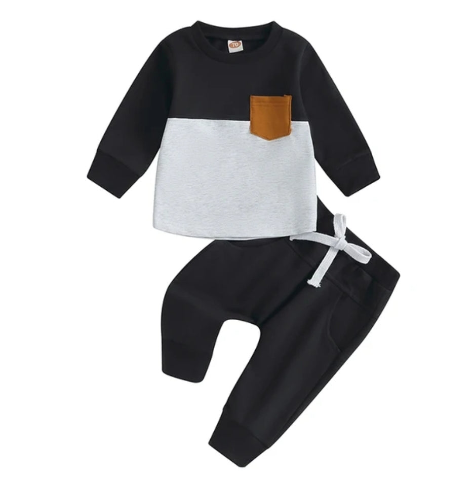Black colour block set with pocket