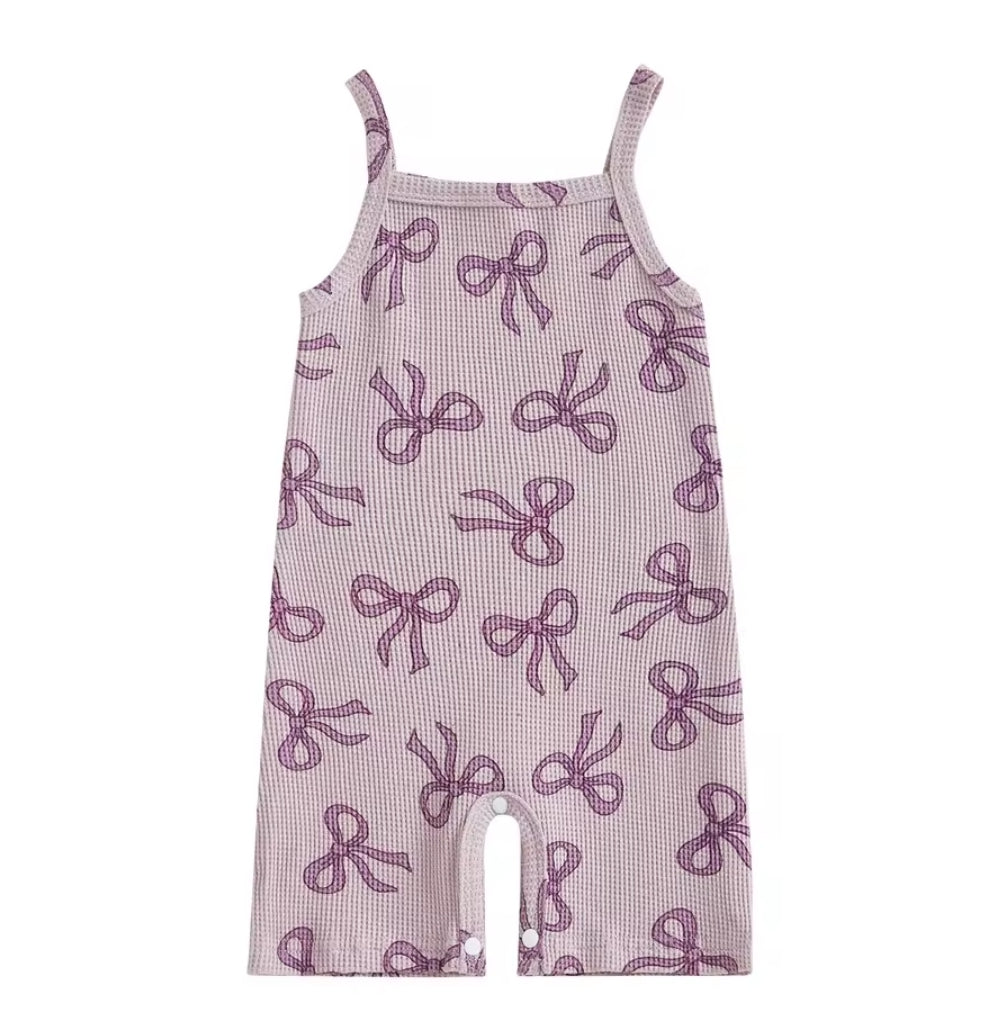 Purple Ribbed Bow Romper