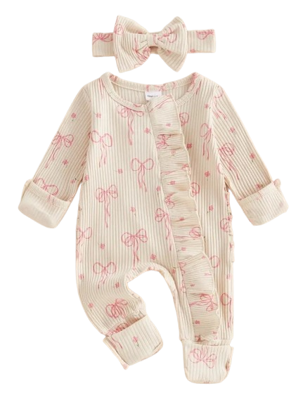Cream Bow sleeper set