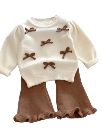 Knit Bow Set With Plaid