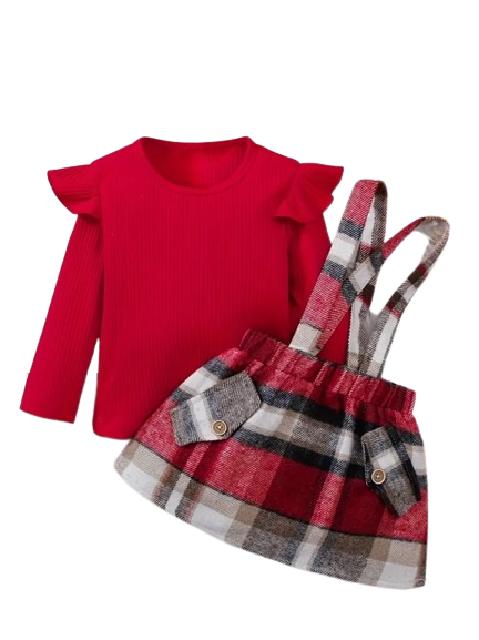 Baby red plaid Skirt set