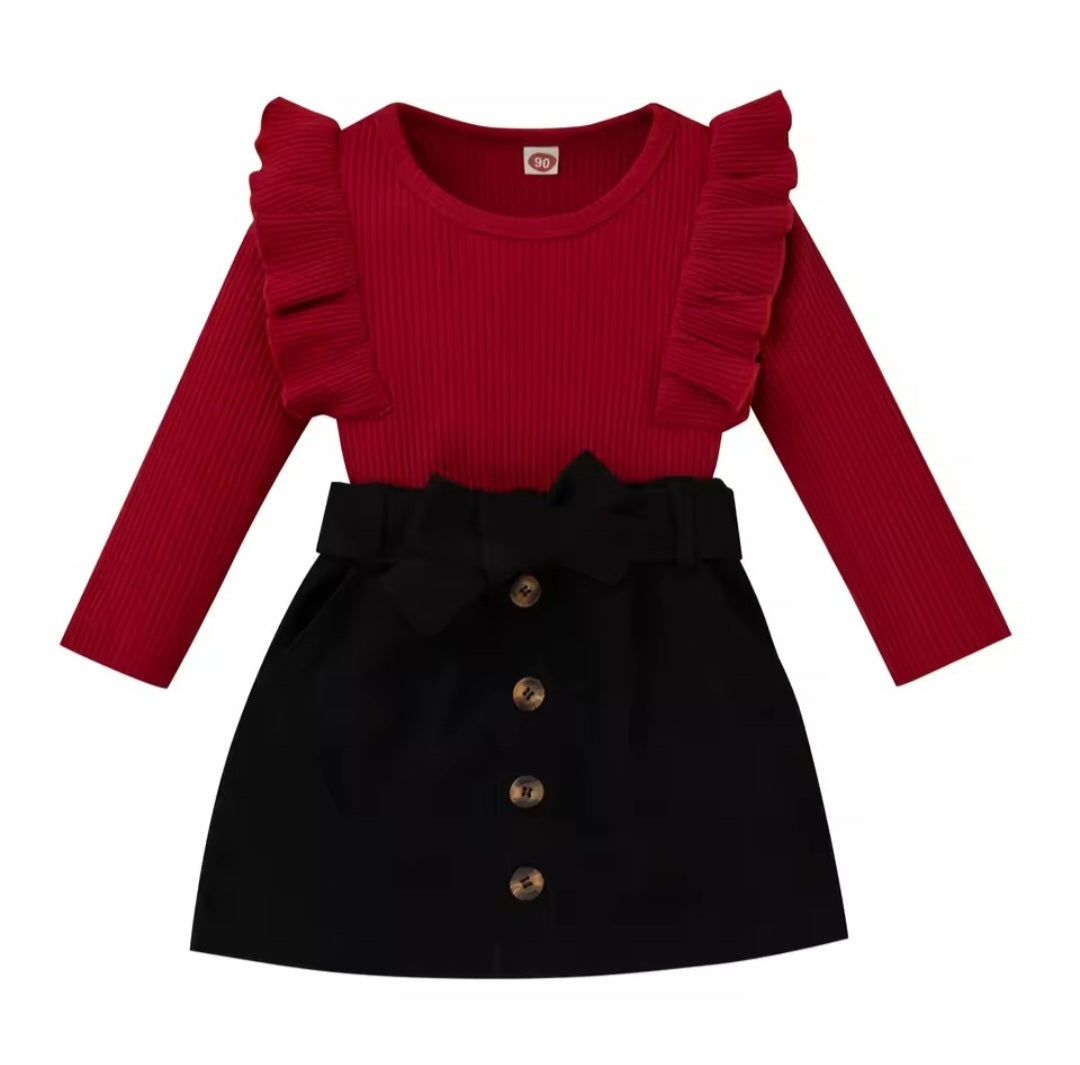 Red and black Skirt set