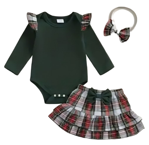 Green plaid overall dress