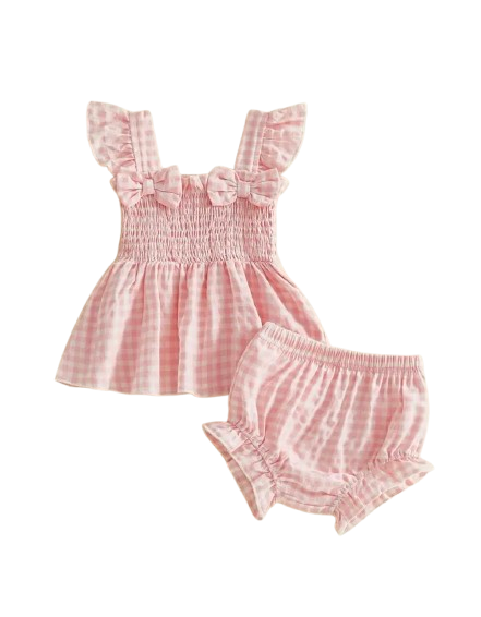 Pink gingham shorty set
