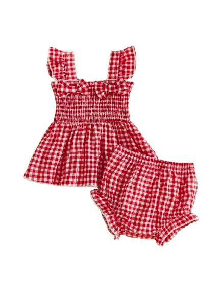 Red gingham shorty set
