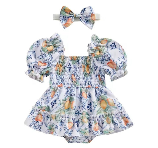 Lemon Damask Romper with bow