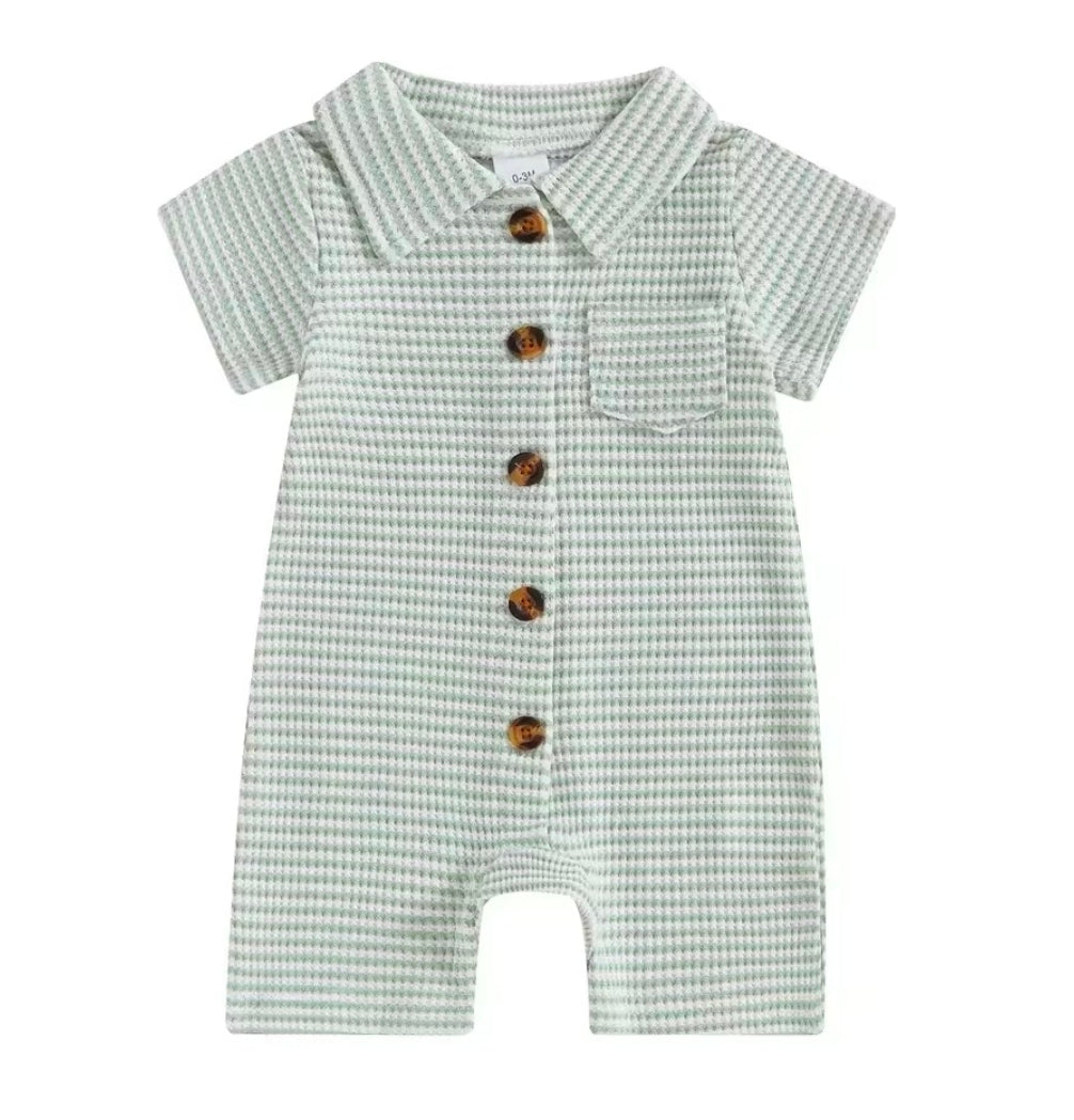 Green stripped waffle romper