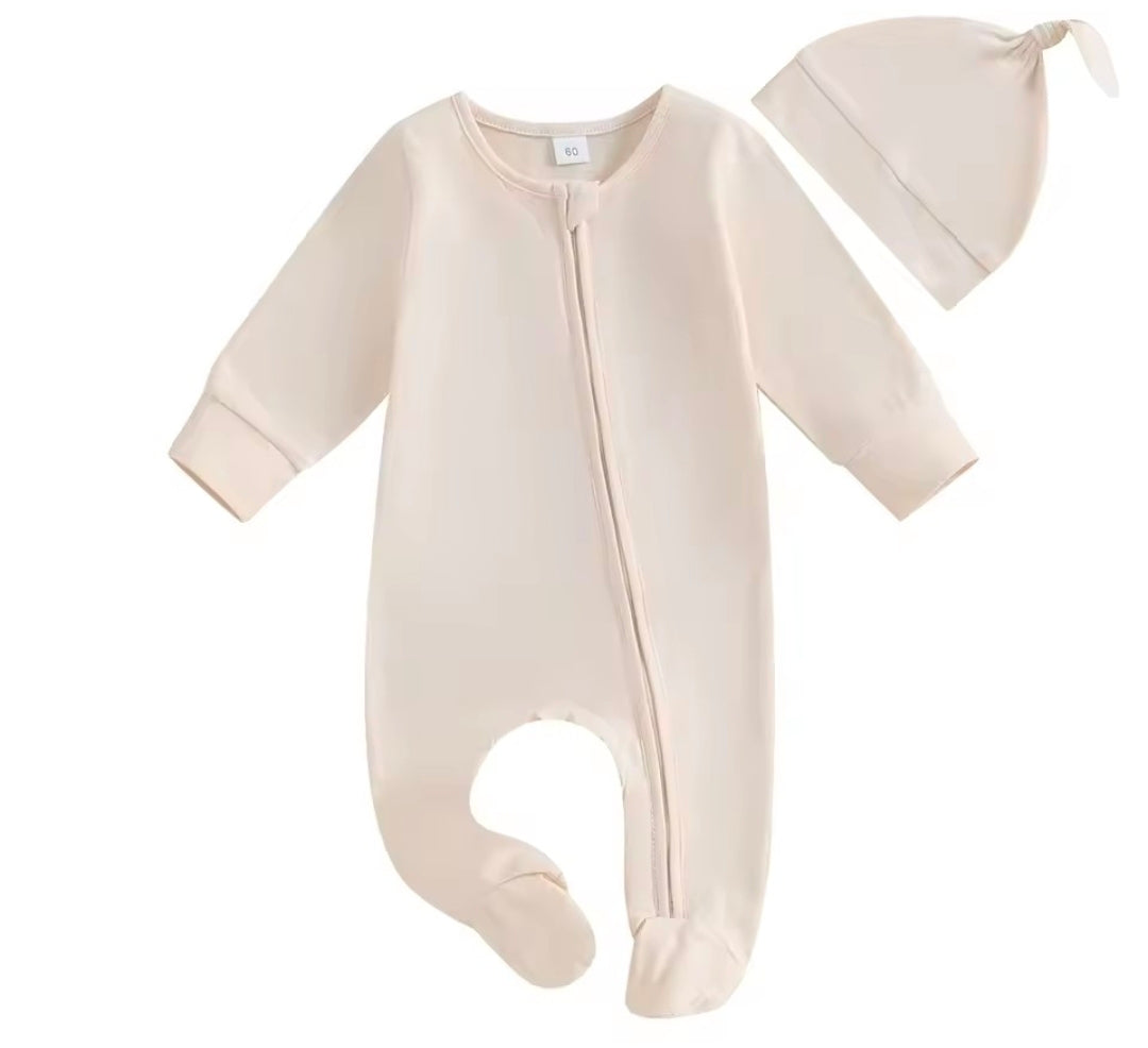 Cream Cotton Sleeper with hat