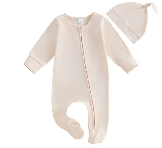Cream Cotton Sleeper with hat