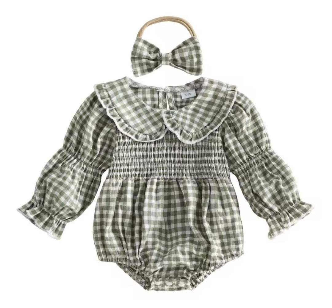 Green gingham onsie with bow