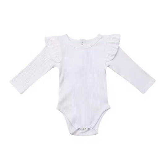White onsie with ruffle sleeve