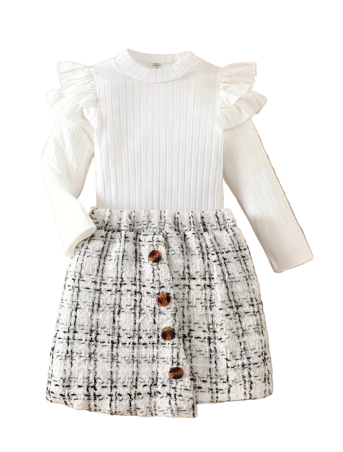 White tweed skirt and top set