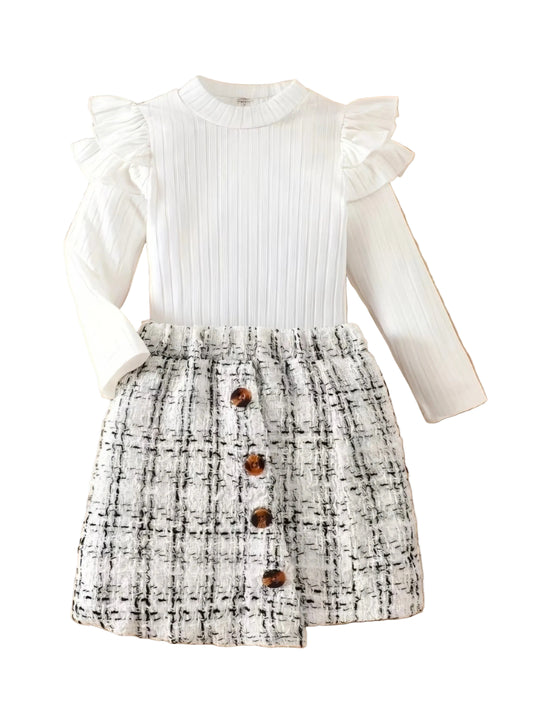 White tweed skirt and top set