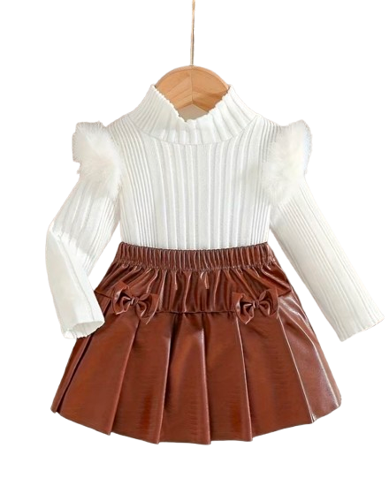 Brown leather skirt and top set