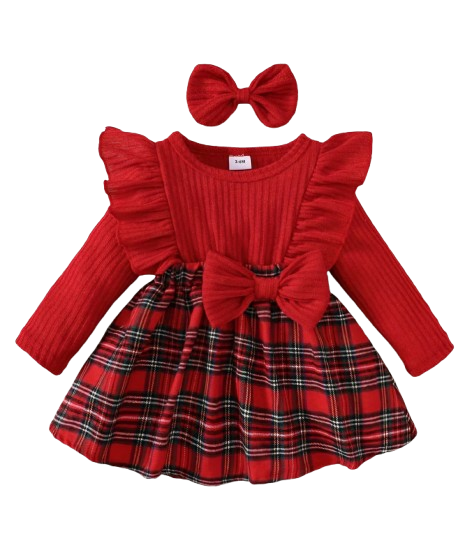 Tartan Baby romper dress with bow