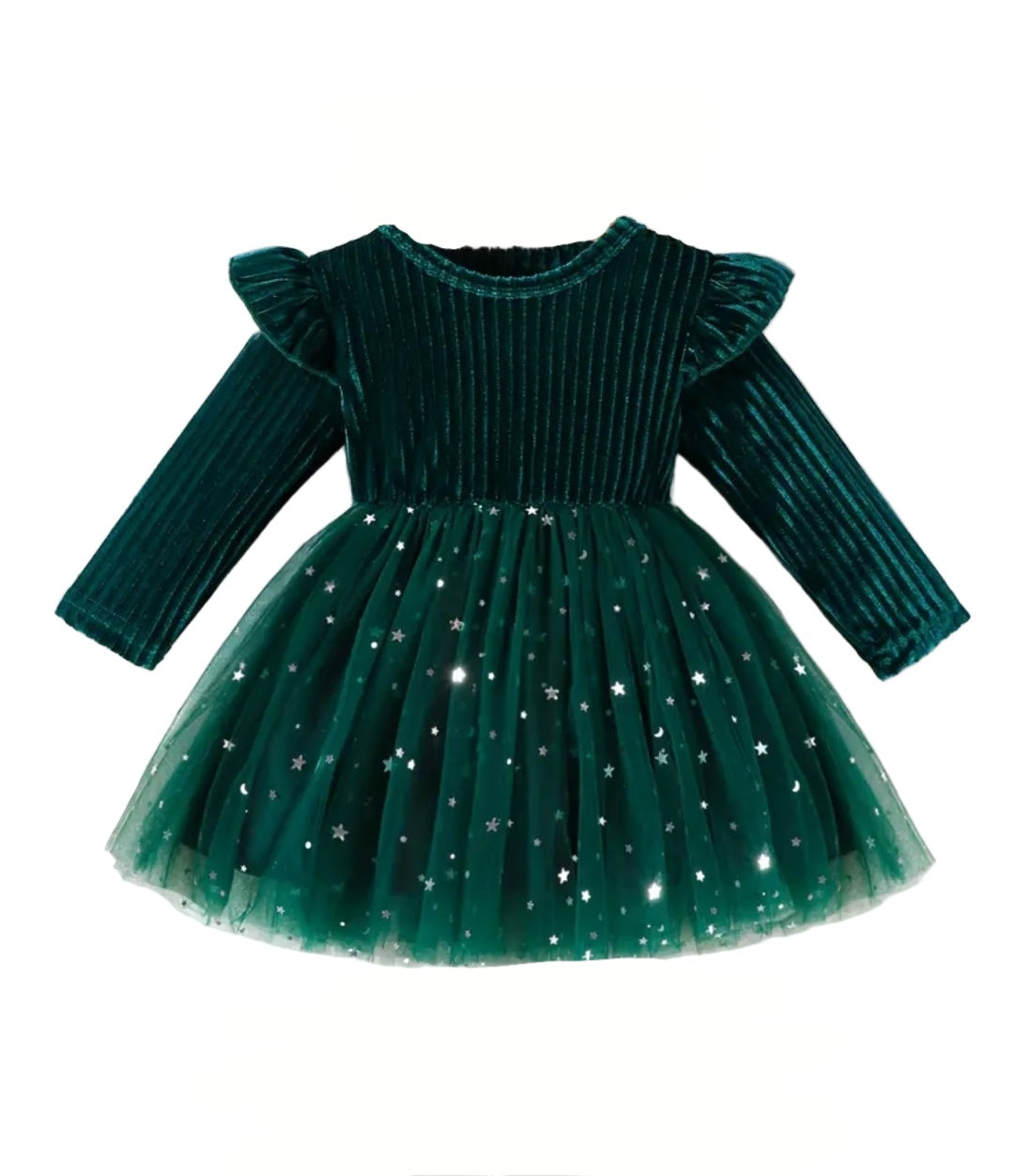 Green tulle and velvet baby dress