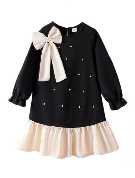 Trina black bow and pearl tunic dress