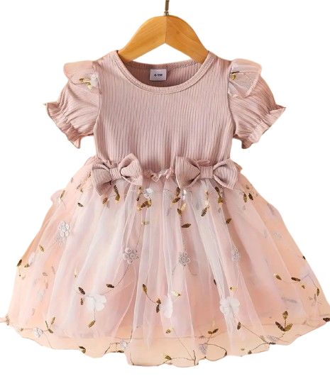 Floral Pink Dress with bows