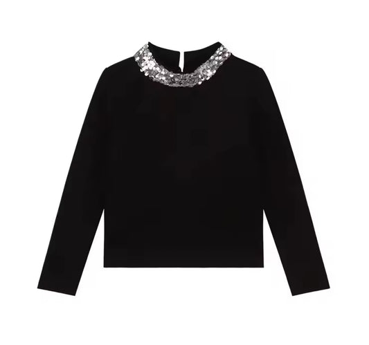 Black long-sleeve glitter top
