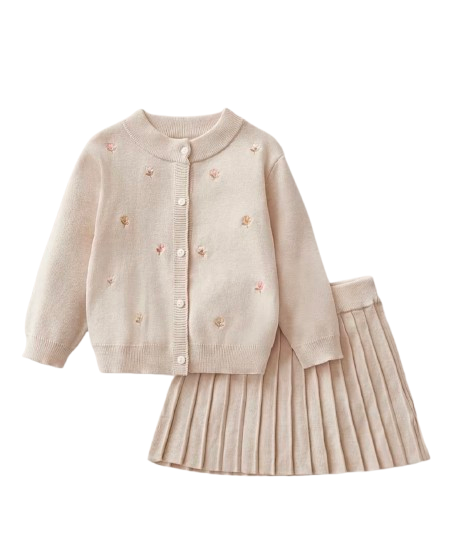 Knitted pleated skirt set