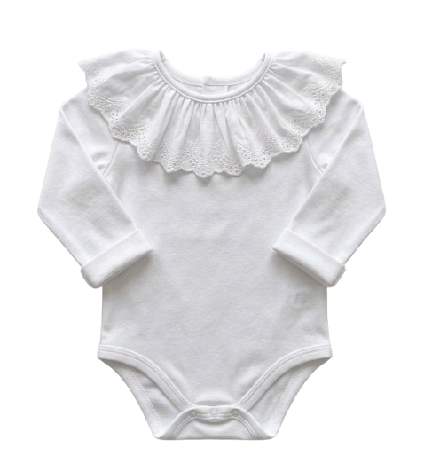 White onsie with ruffle neck